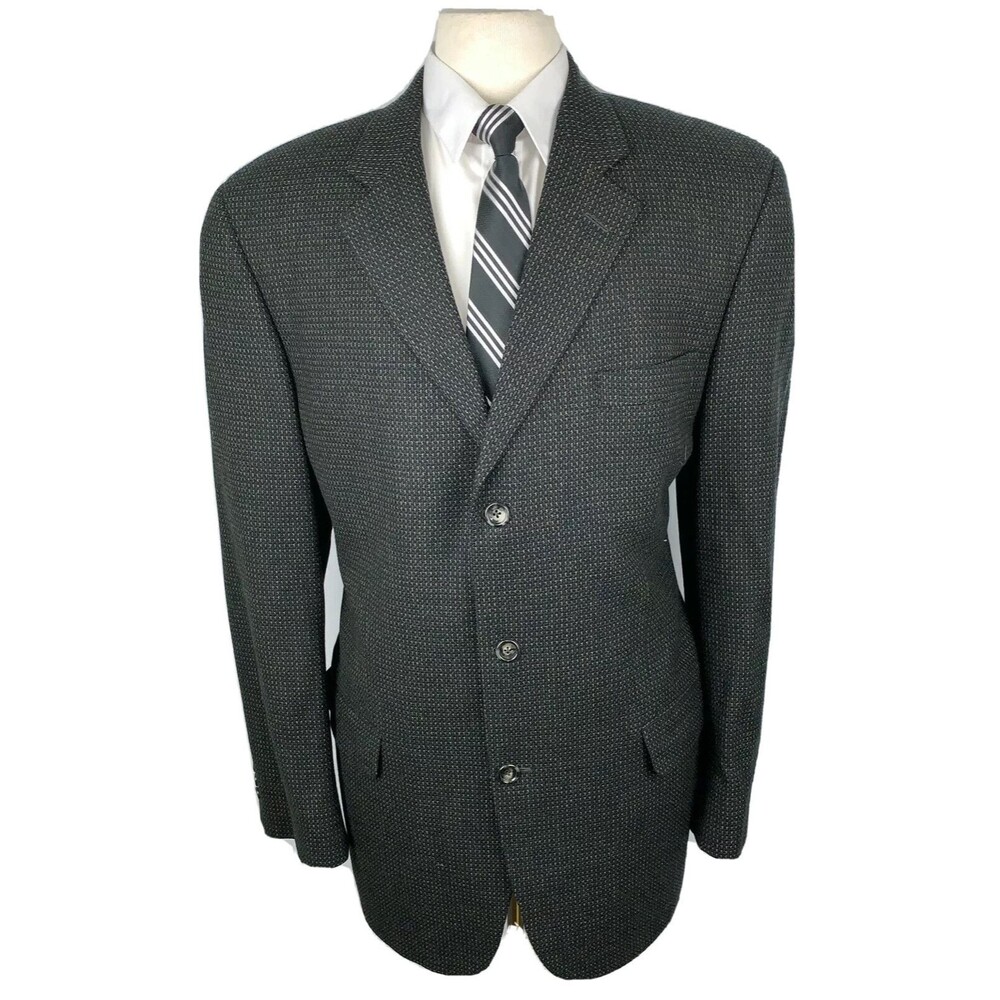 JACK VICTOR Mens 44L Black Canada Wool Cashmere Blazer Sport Coat Suit Jacket